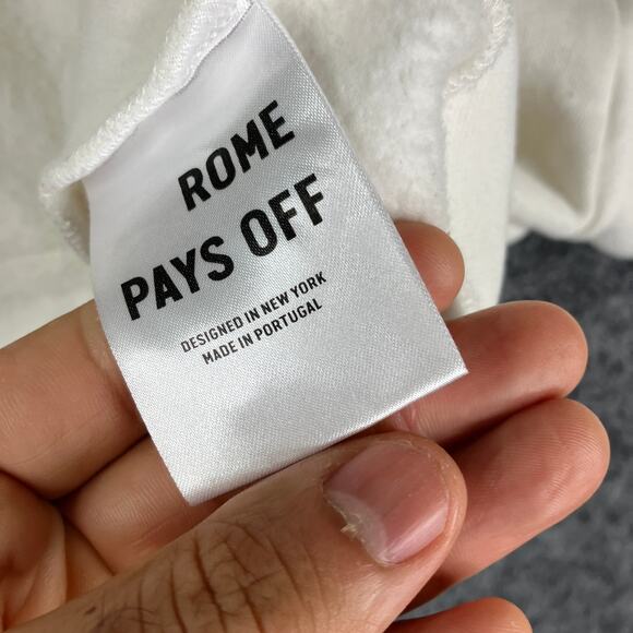 Rome Pays Off Hoodie Mens Size S White Graphic Jean Michel Basquiat Art Pullover - Picture 5 of 9